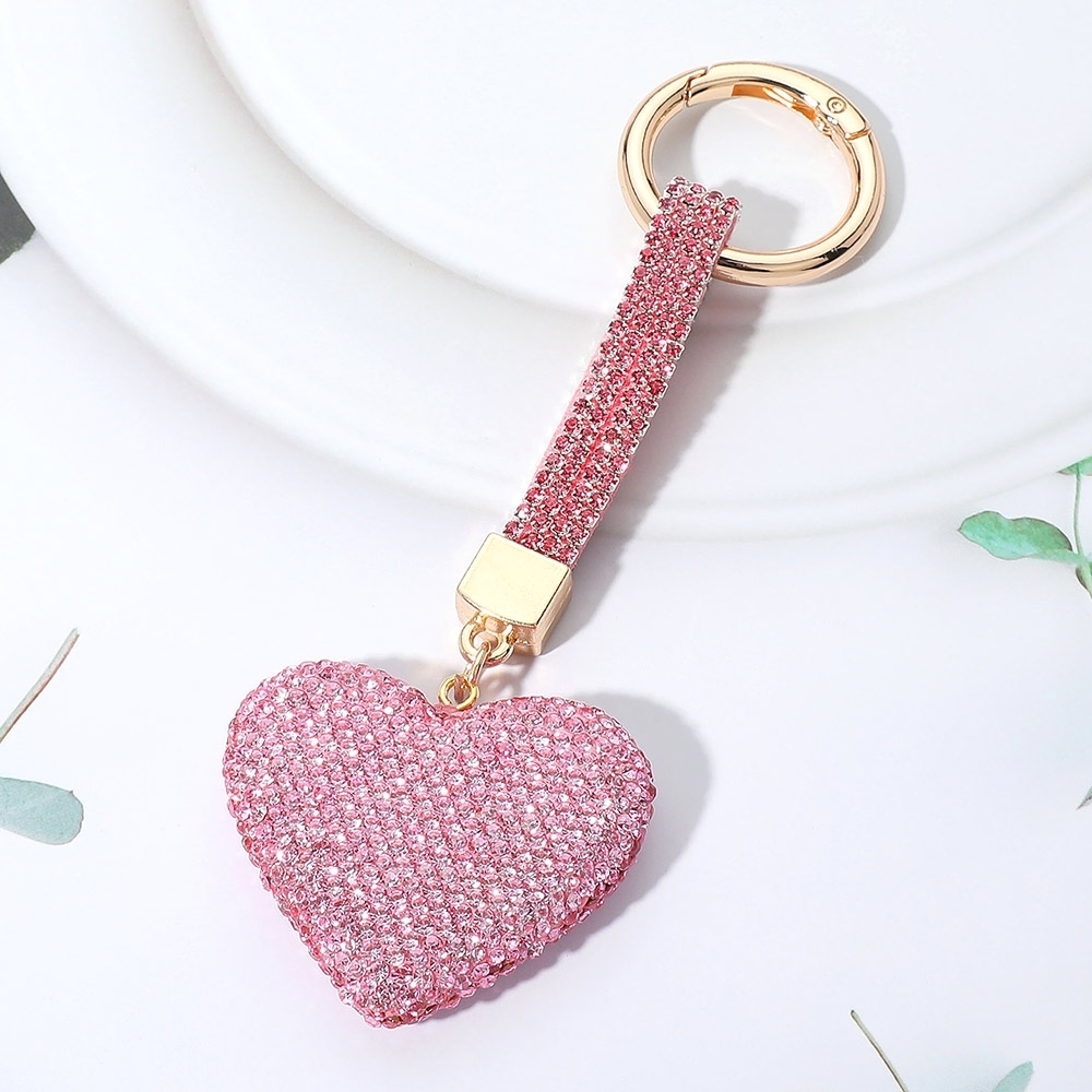 Pink Heart Bling Studded Keychain Bag Charm Decoration Statement Accessory